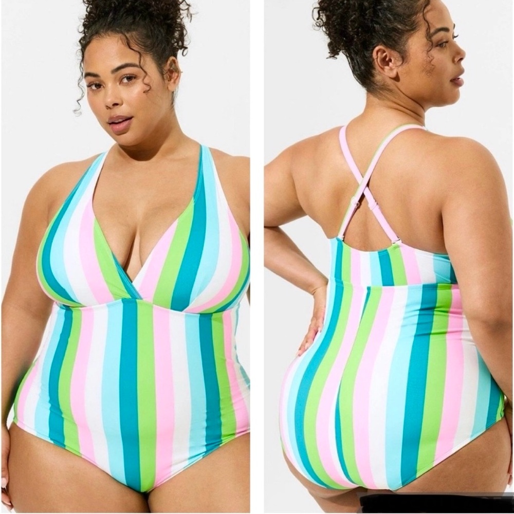 Torrid 1X 14/16 Palm Springs Striped Colorful One Piece Swimsuit